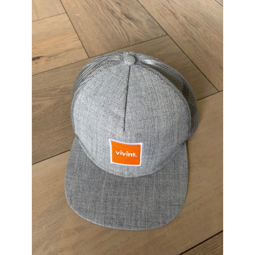 Vivint Heather Gray Trucker Hat Orange Logo Patch Snapback Mesh Cap Mens